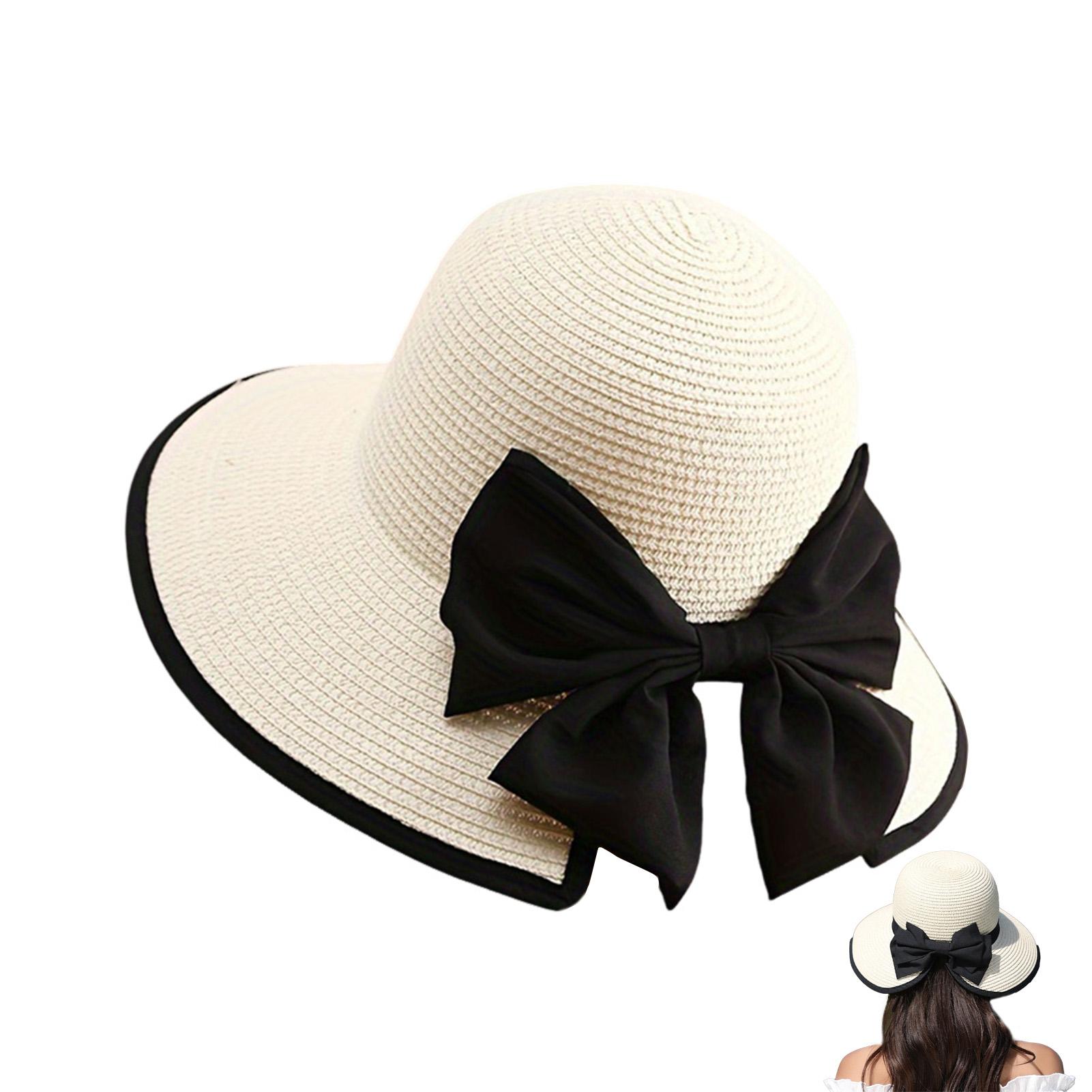Women s Wide Brim Straw Hat with Bowknot Summer Straw Sun Hat Beach Vacation Sun Protection Hats for Outdoor Travel Photography