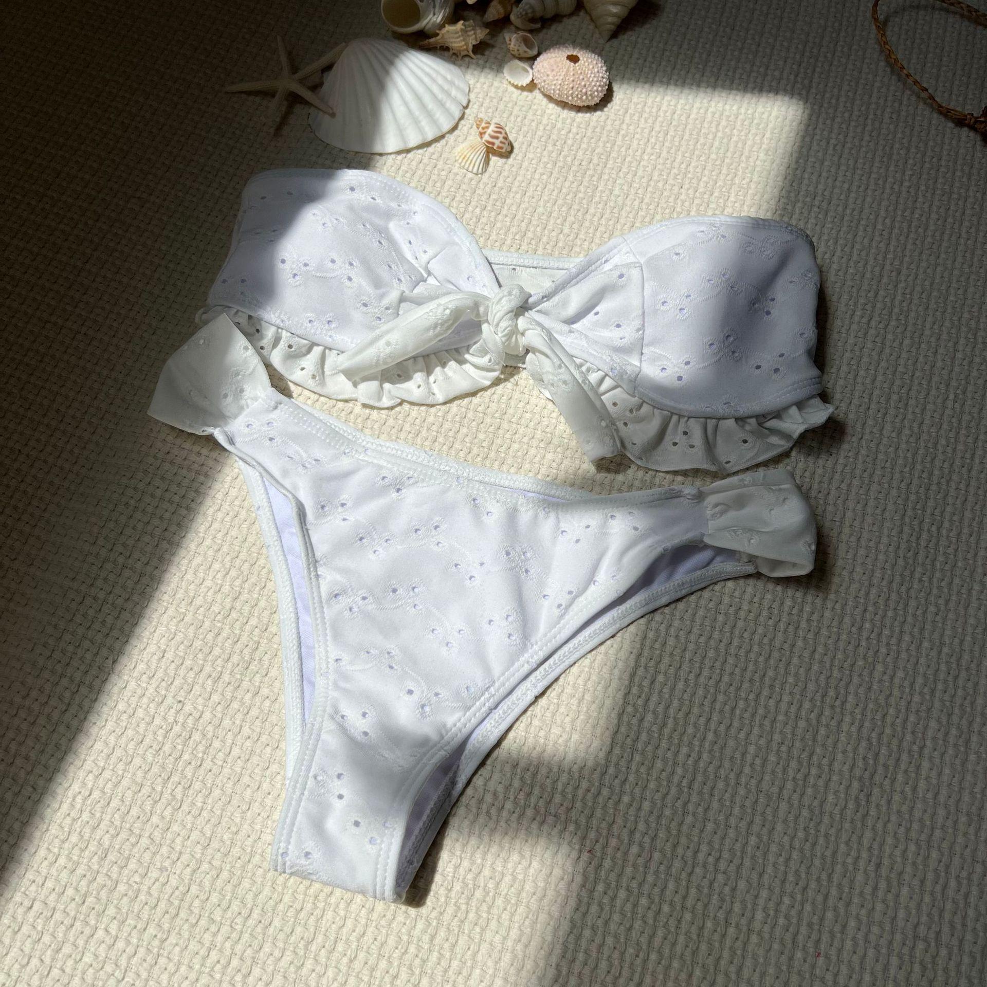 2026 Однотонный Цветочный Специальная Ткань Топ-труба Раздельный Купальник Бикини S