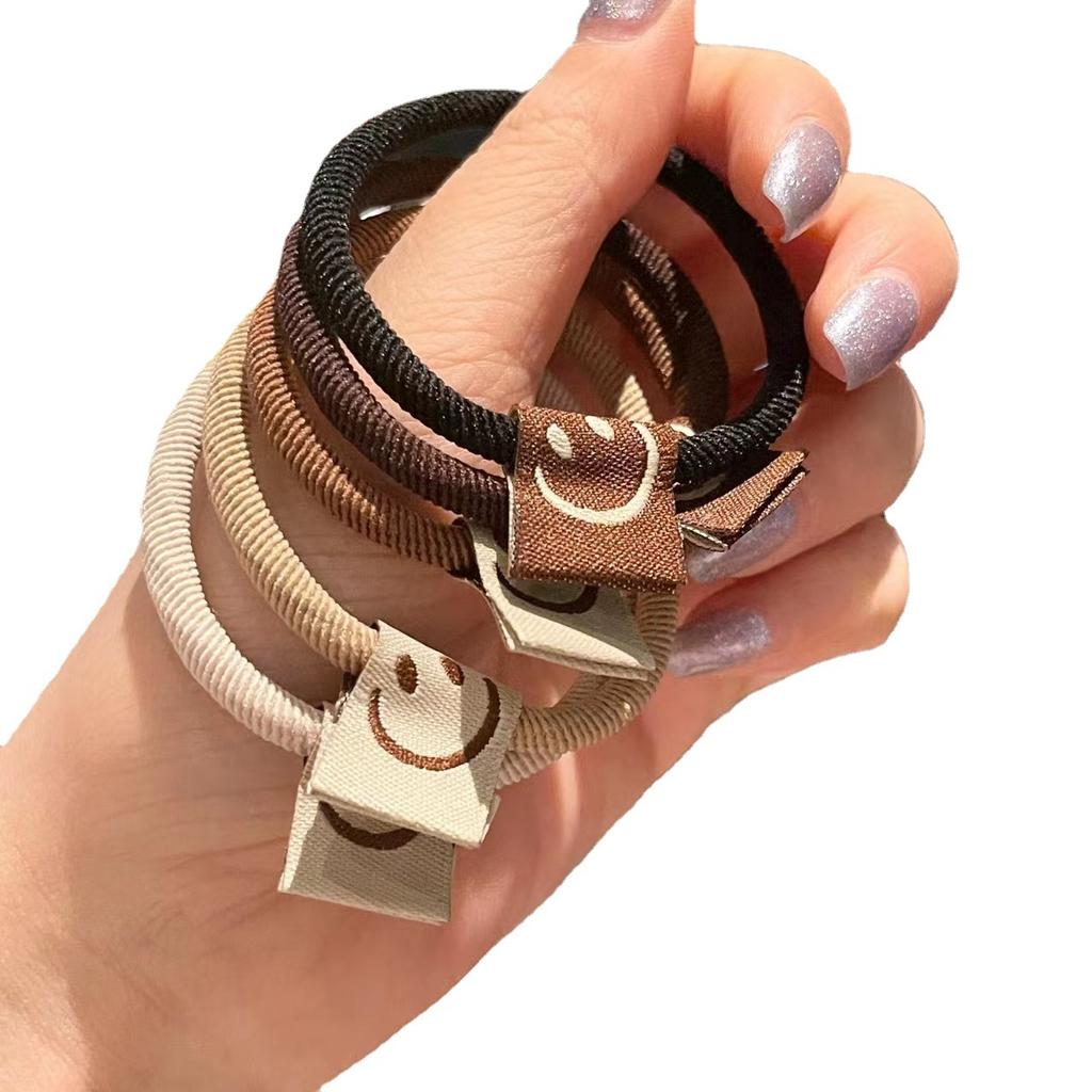 5PCS High Elastic Head Rope Female Smiling Face Hair Bands Simple Cartoon Leather Rubber Hair Ties Fashion Women's New Headwear
