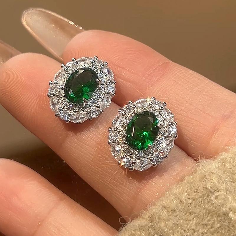 Huamei Jewelry Set Jewelry S Silver Needle Earrings Emerald Necklace Premium Women