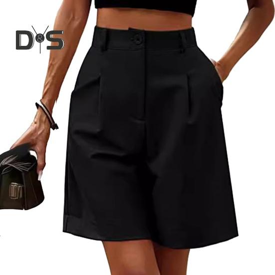 

Женские летние шорты с высокой талией, свободный крой, длиной до колена, широкие шорты с карманами, повседневные, деловые, рабочие шорты 3XL чёрный