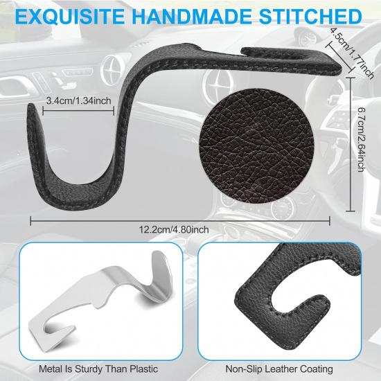 Leather Purse Hooks For Car, 2 Pack Car Purse Holder, Car Headrest Hooks Holders For Hanging Purses And Bags Coats Grocery Bag Backpack