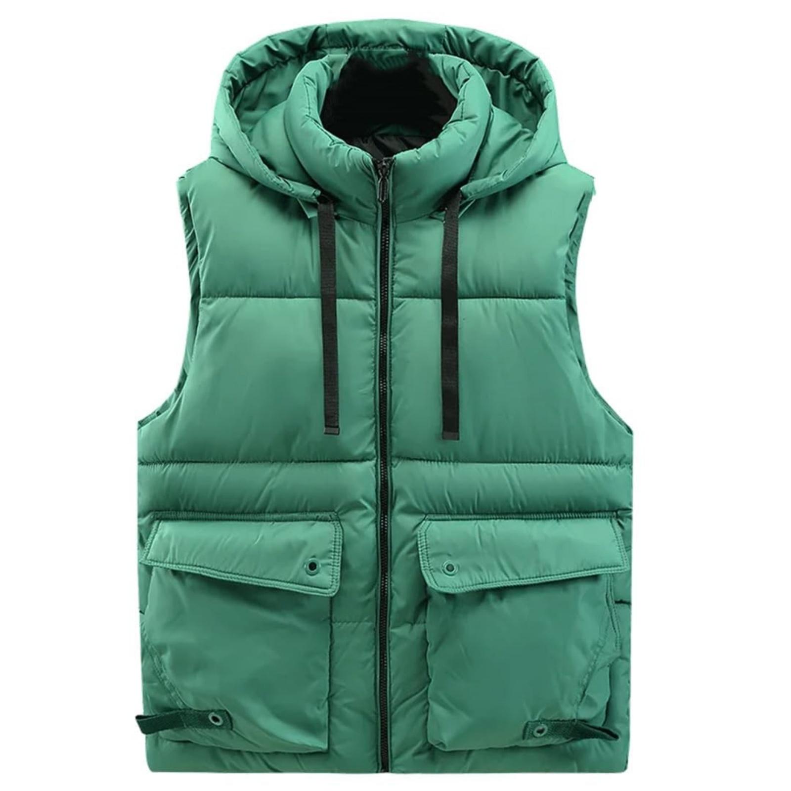 

Men s Stylish Casual Cotton Vests All-Match Sleeveless Thicken Warm With Hood Waistcoat L
