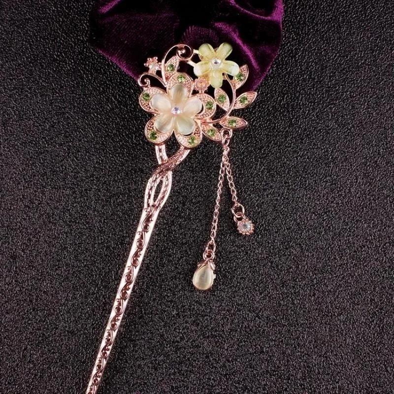 Double Flower Flowing Su Step Shake Hairpin with Vintage Elegant Temperament Headwear Ancient Style Hanfu Jewelry Hairpins