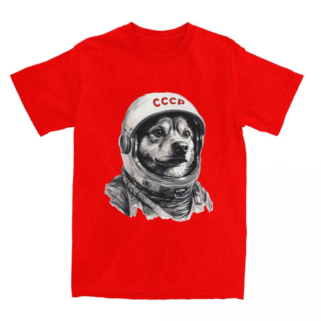 CCCP Rusia Laika Space Urss Astronauta Dog T-Shirt Men First dog in Space Cotton T-Shirts Summer O-Neck Tees Oversized Clothing