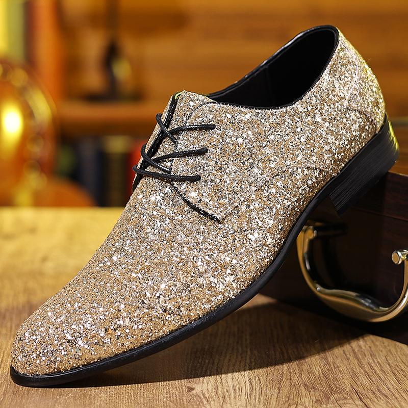 New Designer Britain Gentleman Glitter Sequin Leather Oxford Shoes For Men Wedding Prom Homecoming Party Performance Footwear