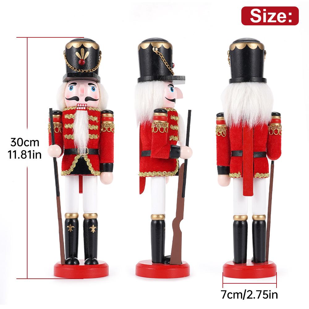 30CM Nutcracker solid wood wrapped fabric new and unique handicraft decorative soldier figure Christmas decorative statue gift