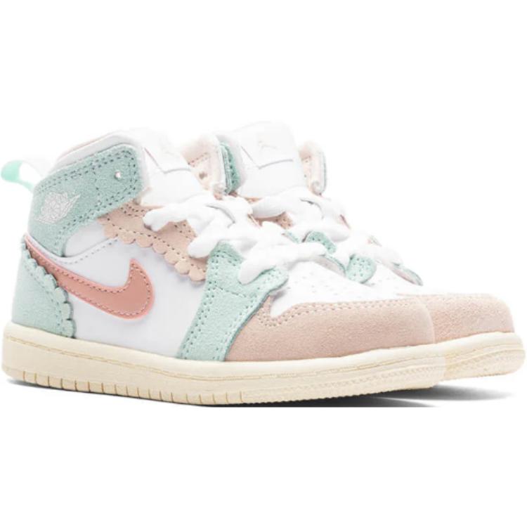 Air Jordan 1 Mid SE PS Scalloped Edge Kids Sneakers Pink White Pink-Oxford DZ5359-100