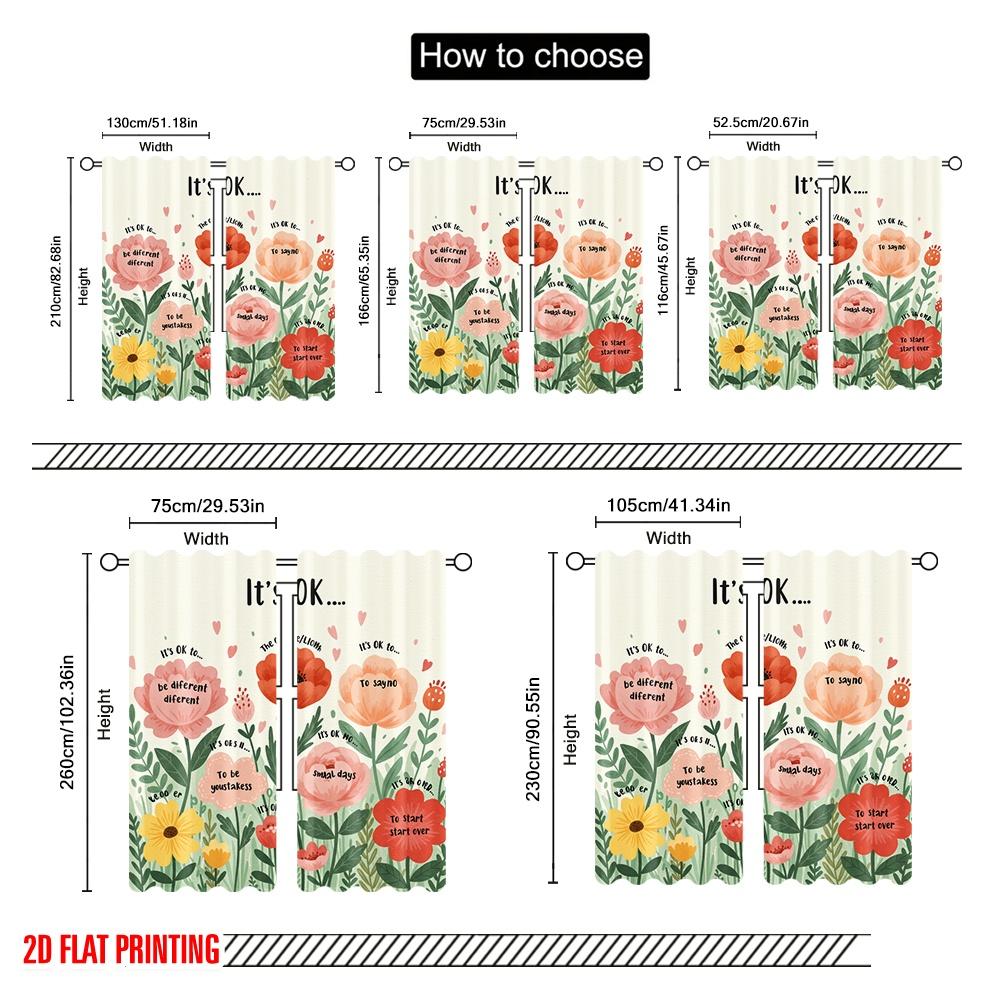 2pcs 2D Flat Printing Curtain It's OK To Be Different Polyester Without Electricity Festive Holiday Perfect for Room Bedroom