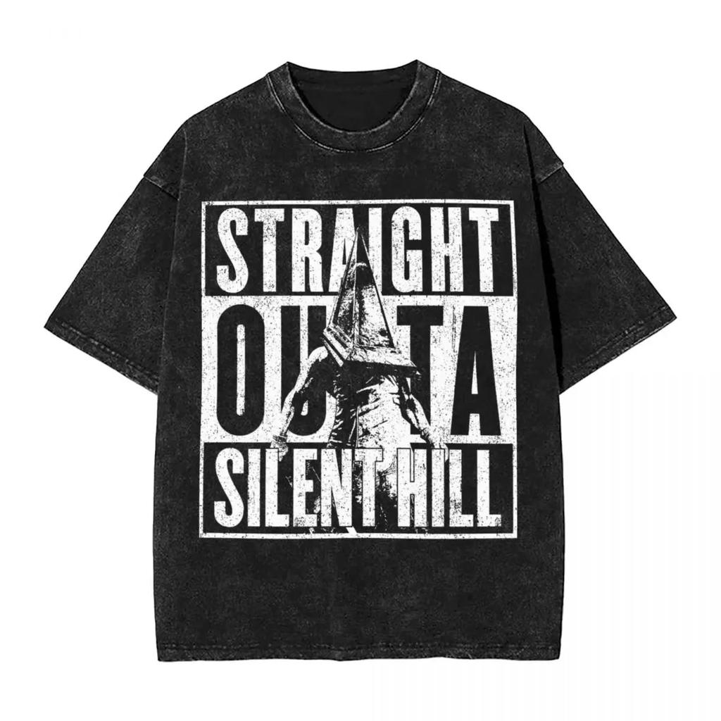 Moda Silent Hill Lavato Streetwear Vintage T-Shirt Film Horror Gioco Magliette Top Uomo Donna Cotone Harajuku Stampato