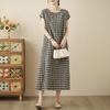 Sommerkleid Fashiona Baumwolle Leinen Kariert Künstlerisch Locker und Lässig Mittellang Kleider Damenbekleidung
