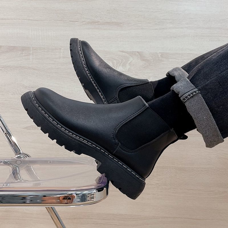 Martin Boots Men'S High-Top British Style Chelsea Boots Tooling Shoes Velvet Winter Shoes Leather Boots Men