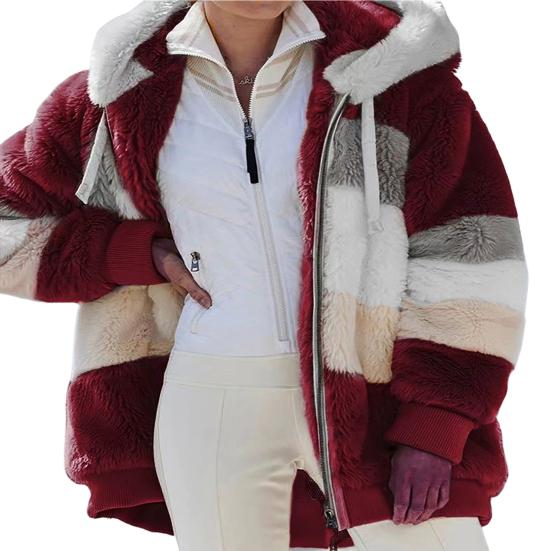 Cappotto invernale da donna, color block, maniche lunghe, cardigan con cerniera, vestibilità larga, caldo, peluche, taglie forti, giacca da donna, abbigliamento invernale