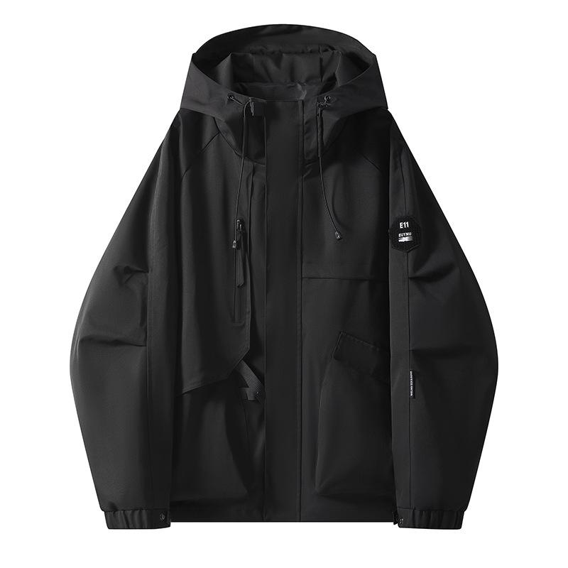 Men's 2025 Spring Korean Style Slim Hooded Jacket with Epaulettes - Versatile Outdoor Youth Outerwear