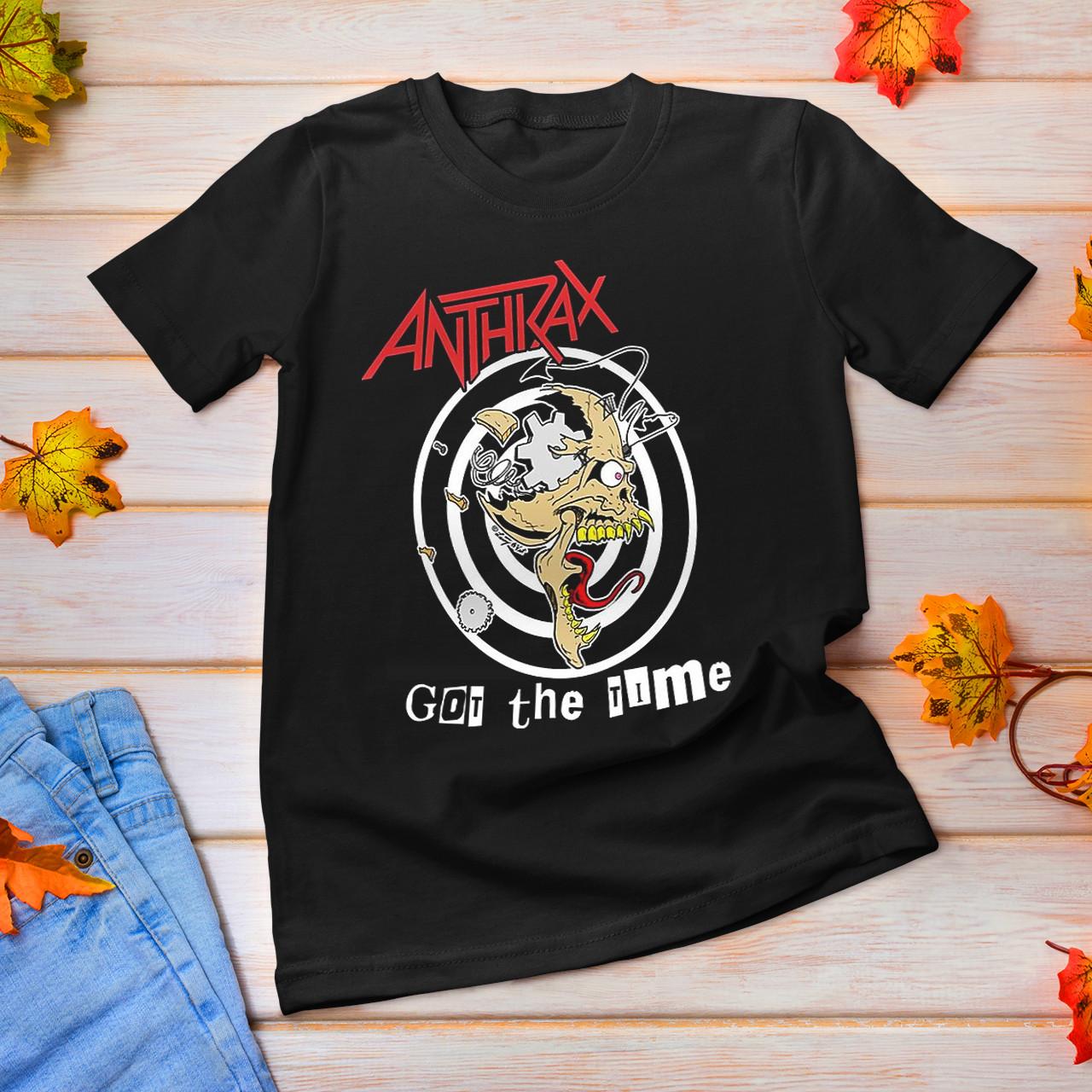 

Anthrax Got The Time Heavy Cotton Black Short Sleeve Full Size Unisex Shirt 4XL
