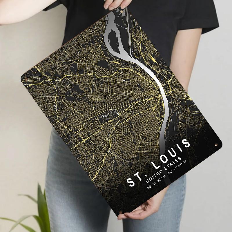 

St Louis City Map Metal Wall Art United States Modern Home Decor Vintage Style Urban Street Print 20x30cm（7.8x11.8inch）