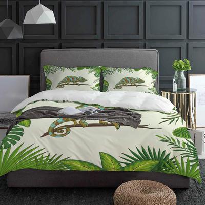 Set Biancheria da Letto Animale Camaleonte Foglie 3 Pezzi Bambini Ragazzi Ragazze Copripiumino Federa Bambini Adulti Coperta Piumino Set Letto Matrimoniale Tessile per la Casa