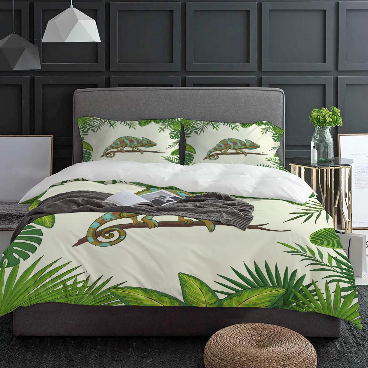 

Постельное белье Хамелеон Животное Листья 3 предмета Мальчики Девочки Пододеяльник Наволочка Детский Взрослый Покрывало Двуспальный Комплект Домашний Текстиль EU single(135x200cm)