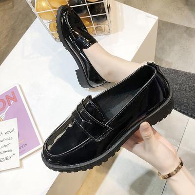 Summer Leather Shoes Women's Summer New Versatile Student Flat Black