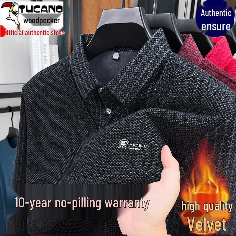 Woodpecker Men's Winter Fleece-Lined Turtleneck Sweater - Thick, Warm Knit for Middle-Aged Dads