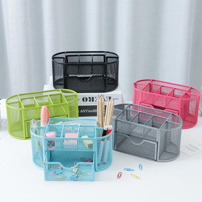 Porte-stylo Tiroir coulissant robuste Bords lisses Revêtement antirouille ne se décolore pas Métal organisé Neuf grilles Boîte de rangement pour crayons Accessoire de dortoir