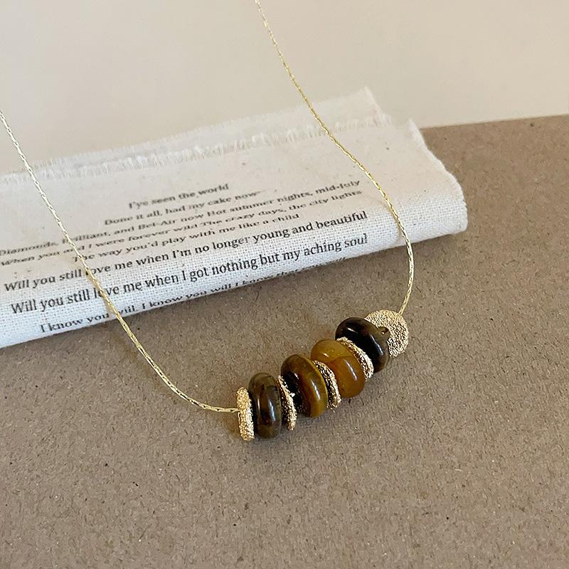 

Легкое роскошное высококачественное ожерелье из агата с тигровым глазом, женская простая индивидуальная модная универсальная цепочка на шею, цепочка на свитер