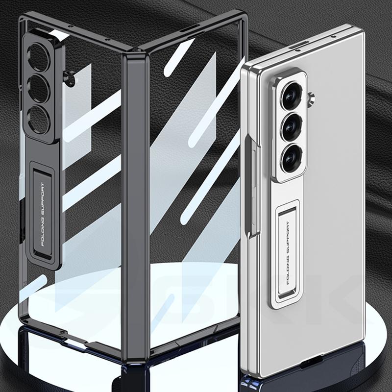 Magnetic Hinge Plating Clear Case for Samsung Galaxy Z Fold 7 Front Screen Glass Protective Stand Cover for Galaxy Z Fold7 Case