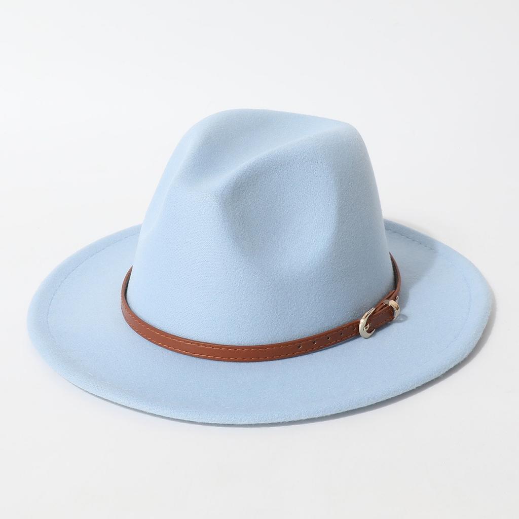 Simple Solid Color Fedora with Belt Buckle, European and American Felt Hat, Parent-child Casual Cowboy Hat, Classic Jazz Hat for Men and Women