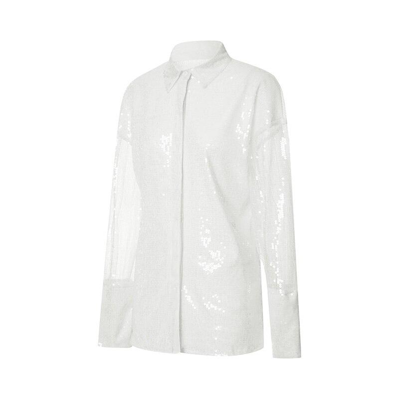 2023 Women's Sparkle Sequin Tops Shimmer Glitter Loose Party Shirt Button Down V Neck Blouse Clubwear Y2K Streetweatr