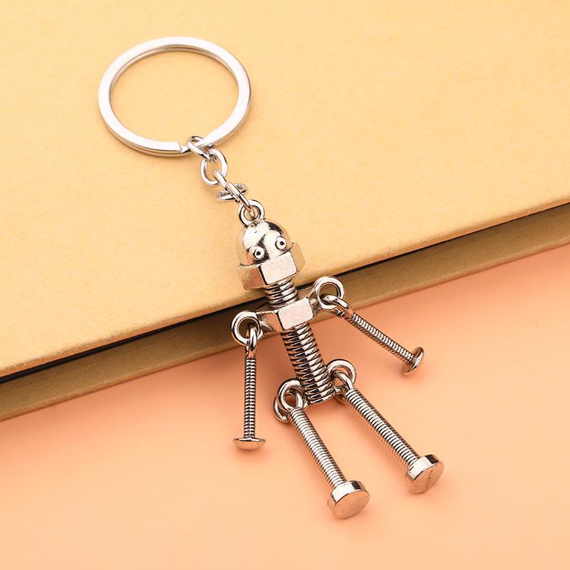 Vintage Zinklegering Steampunk Schroef Robot Sleutelhanger Beweegbare Gewrichten Sleutelhouder Voor Mannen Hanger