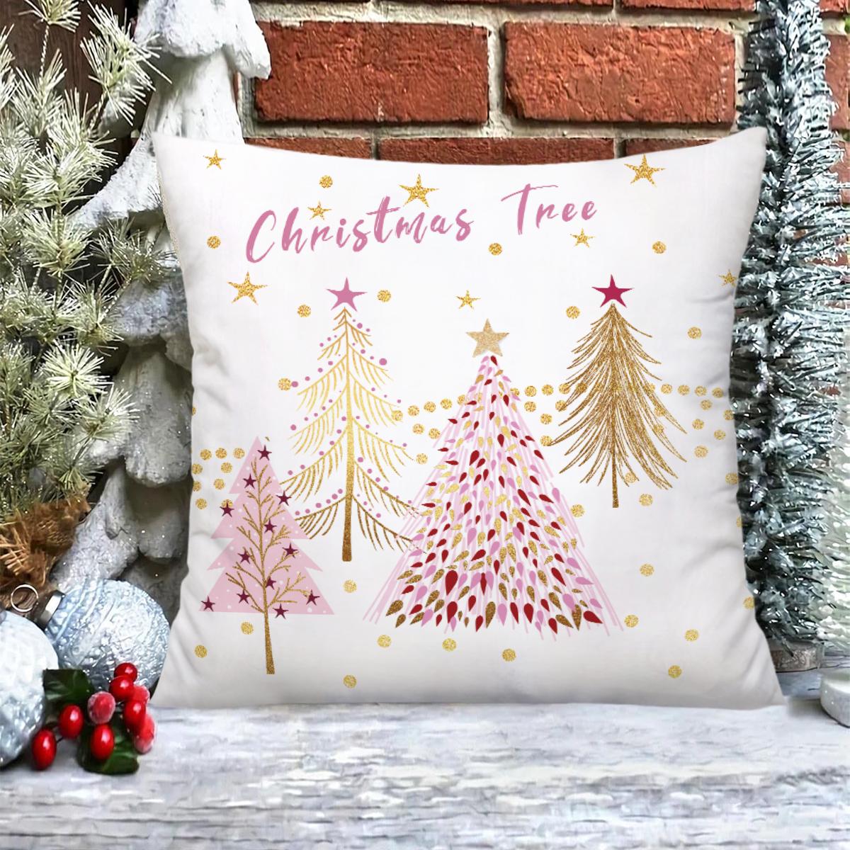 

1pc colorful Christmas Tree Decoration Throw Pillow Covers, Tree Lights Stars Decorative Christmas Pillowcase, Christmas 18x18Inch