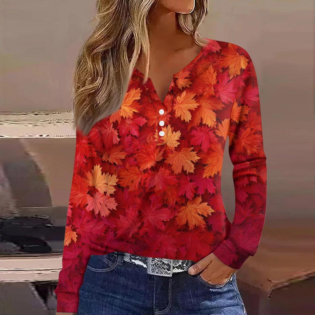 Dámské tričko Tričko Knoflíček Dlouhý rukáv Denní víkendová móda Basic Top s výstřihem do V