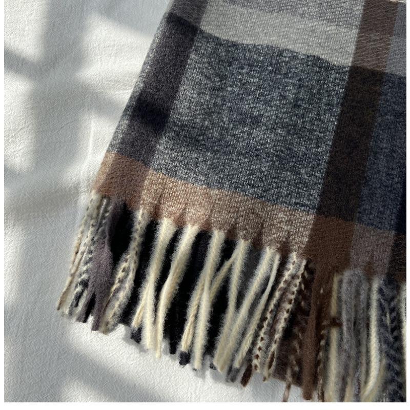 Plaid Scarf Women's Autumn and Winter New Long Student Couple Shawl Warm Thickened Fringed Scarf