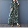 Women's Vintage Long Dress with Cotton and Linen Patterns