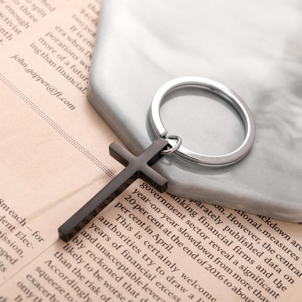 3D Cross Stainless Steel Keychain Simple Fashion Design Anti-Lost Keyring Practical Daily Backpack Pendant
