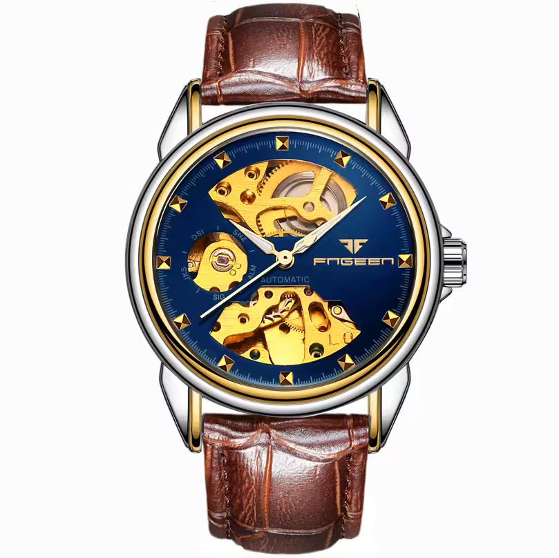 Top Luxury Golden Full Stainless Steel Men Aautomatic Mechanical Watch Business Hollow Men's Watches Waterproof Mechanical Gifts
