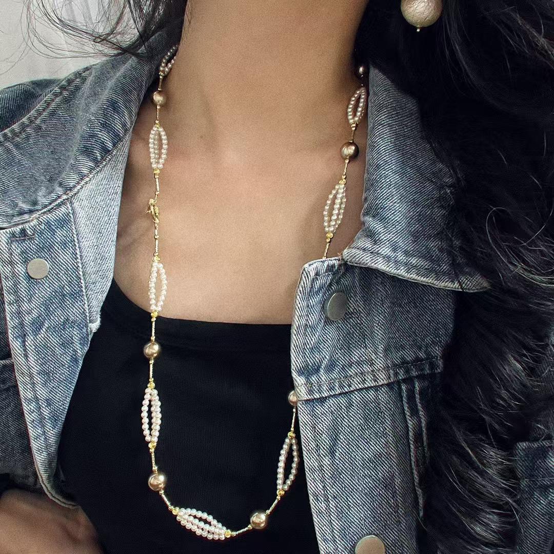 

Vintage Maillard Highlight Faux Pearl Double Layer Cross Pearl Necklace Necklace Sweater Chain