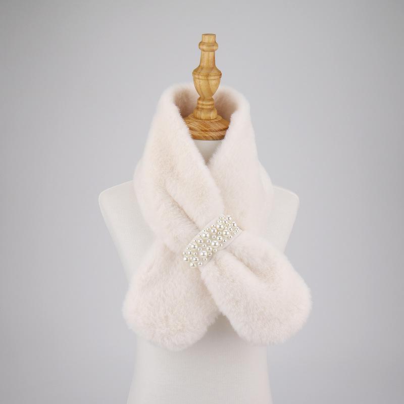 

Женский плюшевый шарф: Высококачественный, корейский стиль, искусственный мех кролика, густой и теплый для осени/зимы Beaded scarf хаки