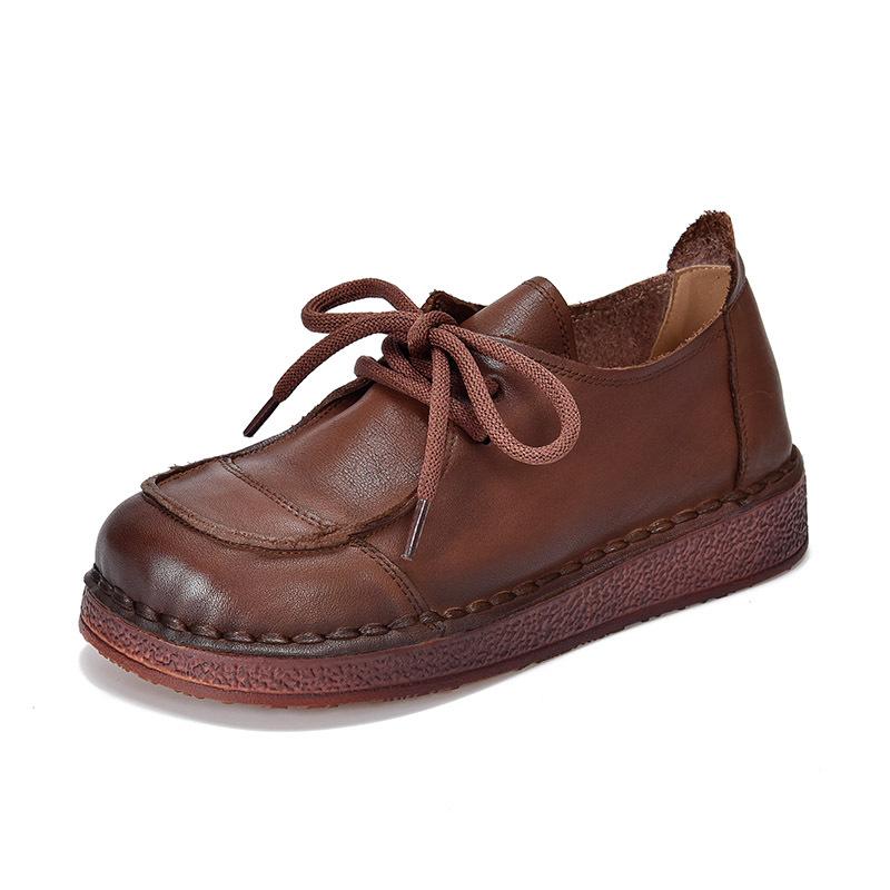 Take a Spring and Autumn New Fashion Color Matching Retro Soft-soled Women's Single Shoes Flat-soled Doudou Shoes First-layer Cowhide Lace-up