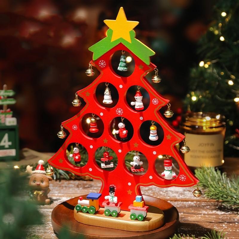 Mini Wooden Christmas Tree Festive Tabletop Decor For Holiday Home Decoration