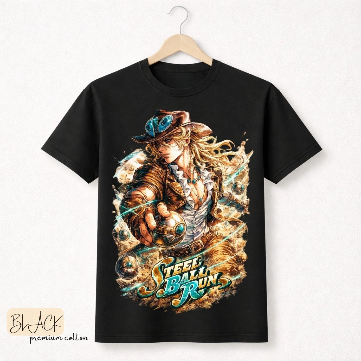 

Аниме JoJo s Bizarre Adventure Steel Ball Run Гиро Цеппели Футболки Мужские Женские Повседневные Хлопковые Y2K С коротким рукавом Большого размера Футболки S чёрный