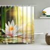Landscape Flowers Plants Shower Curtains Bamboo Zen Stone Lotus Flower Bath Curtain 3D Printing Waterproof Home Bathroom Decor