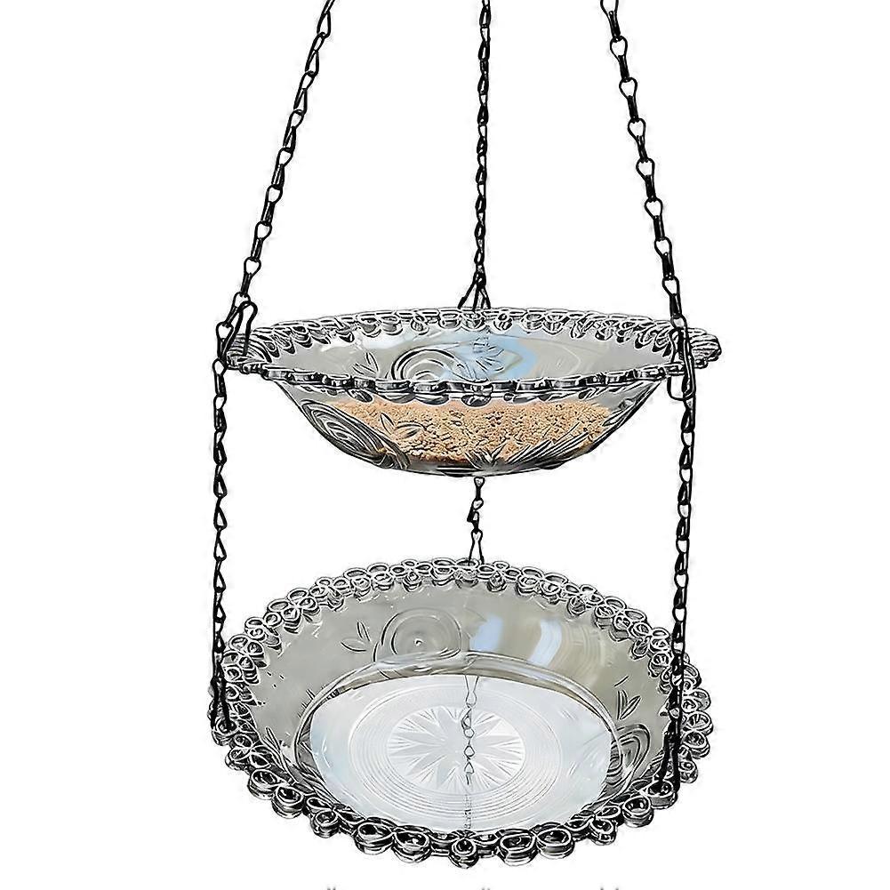 Hanging Bird Feeder with 2-Tier Design, Transparent Birdbath for Garden and Patio Decor, Outdoor Wild Seed Tray for Balcony, Easy to Install Plas