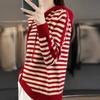 Winter Pure Wool Fashion Soft Sweater Autumn Female New Women Hooded Collar Strip Pullover Cashmere Loose Casual Knit Base Top