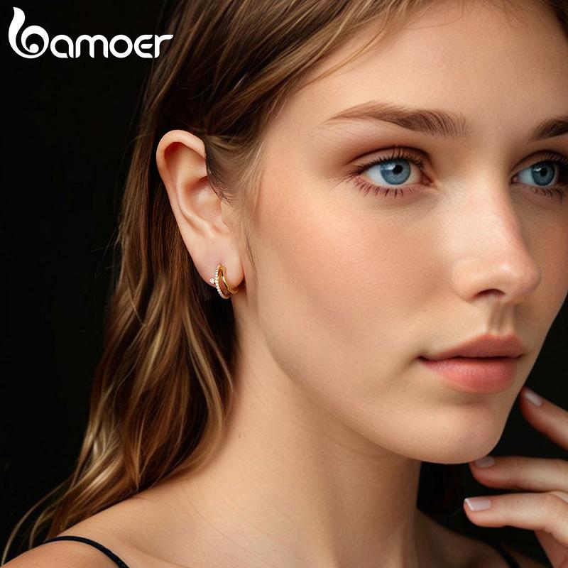 BAMOER Moissanite Detachable Stud Earrings, Double Layer Hoop Shape Earrings D Color Round Cut 925 Silver for Women