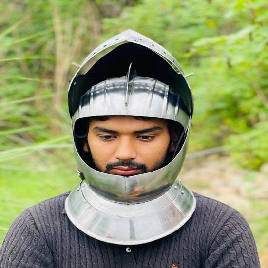 Medieval European Closed Helmet  Wearable Medieval Knight Armor  LARP  Fancy Costume Collectible Gift