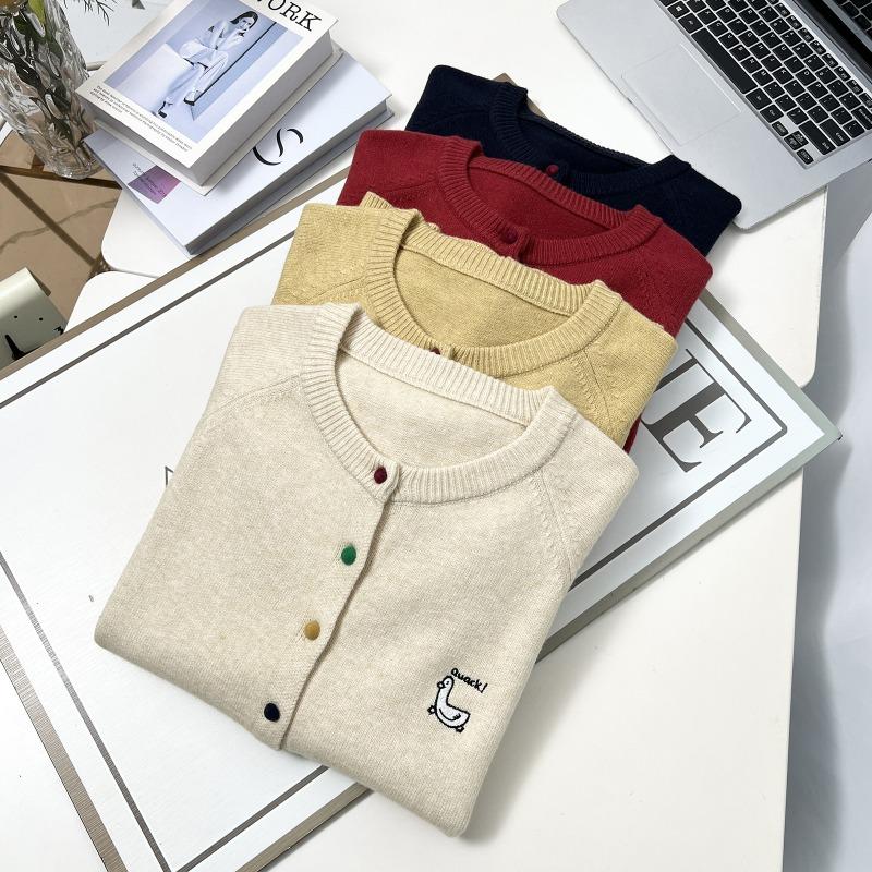 Women Long Sleeve Knitted Embroidered Cardigan Plus Size Casual Outerwear Top