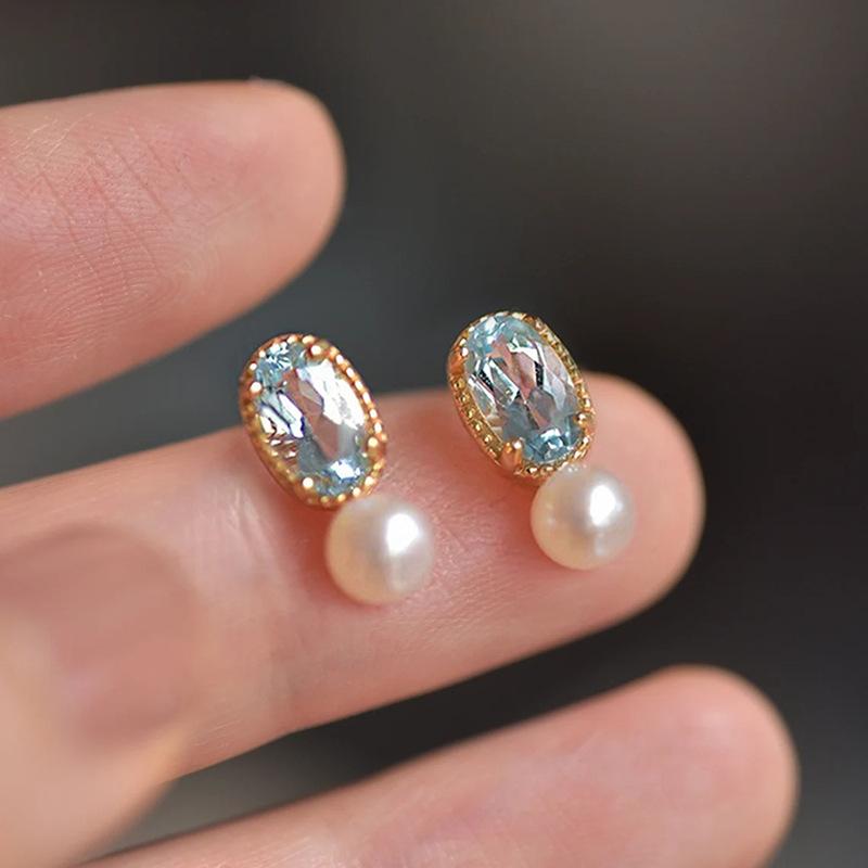 

Серьги из стерлингового серебра для женщин, овальные синие серьги с жемчугом CZ, стильные женские серьги, необычный подарок, модные ювелирные изделия