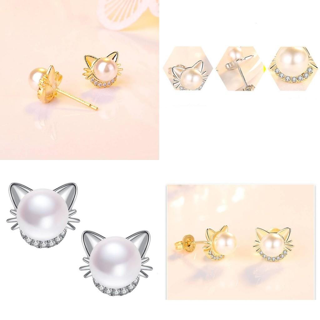 Hot Selling Fashionable Pearl Cat Diamond Earrings