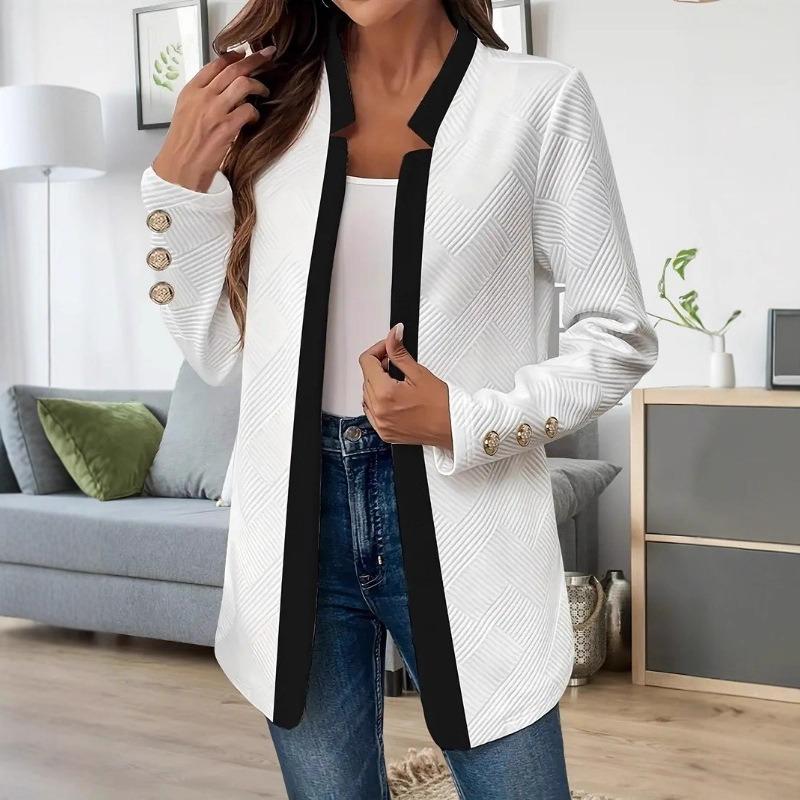 Women S Color Block Blazer With Gold Cufflinks Long Sleeve Outerwear
